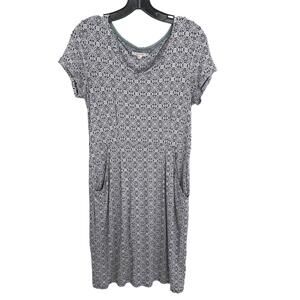 White Stuff Navy and White Patterned Short Sleeve Dress with Pockets - Size 10